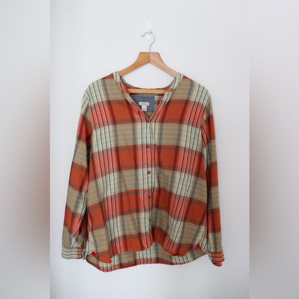 L.L. Bean organic cotton blend plaid button down